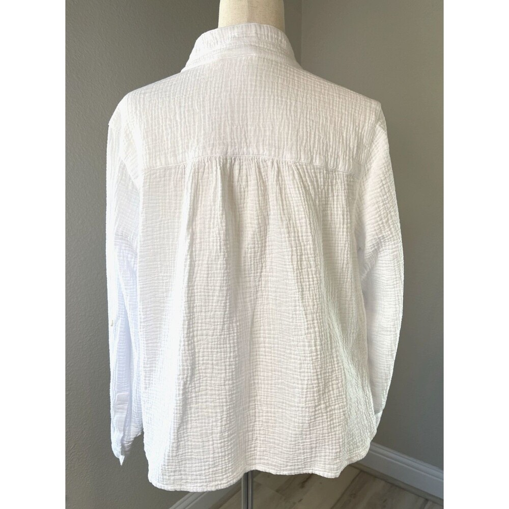 J Jill NEW womens white tab sleeve gauze pullover blouse XL 100% cotton breezy - Picture 3 of 9
